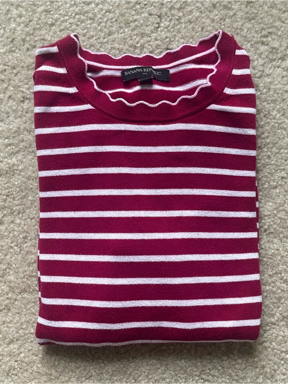 Banana Republic Magenta and White Striped Ruffle Neck Sweater